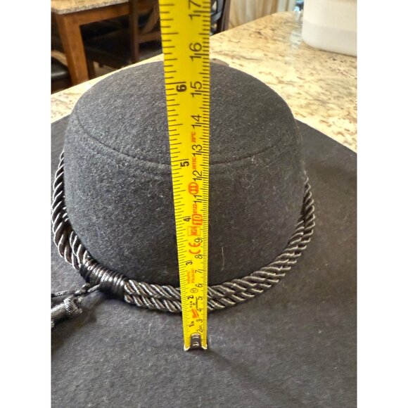Blk Guess Wool Felt Balero Saturno Wide-Brimmed Hat Braided Cord Tassel Western - Picture 6 of 7